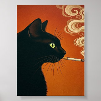 Black Cat Smoking a Cigarette Vintage Poster