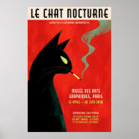 Black Cat Smoking Poster - Retro French Exhibition