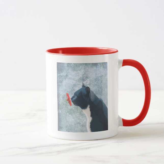 Black Cat Sniffing Flower Mug (Right)