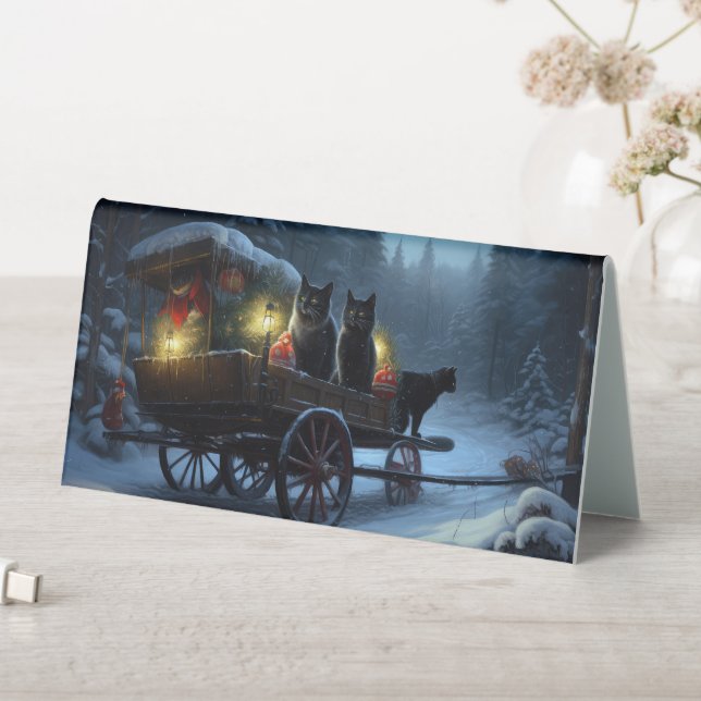 Black Cat Snowy Sleigh Ride Christmas Decor   (In SItu (Table))