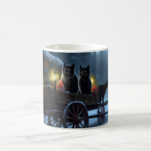 Black Cat Snowy Sleigh Ride Christmas Decor   Coffee Mug