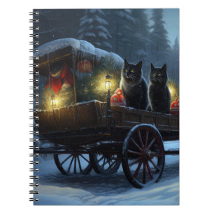 Black Cat Snowy Sleigh Ride Christmas Decor   Notebook