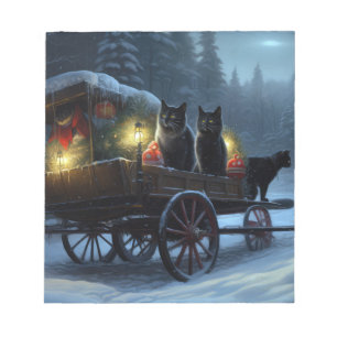 Black Cat Snowy Sleigh Ride Christmas Decor Notepad