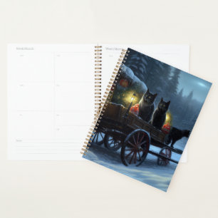 Black Cat Snowy Sleigh Ride Christmas Decor   Planner