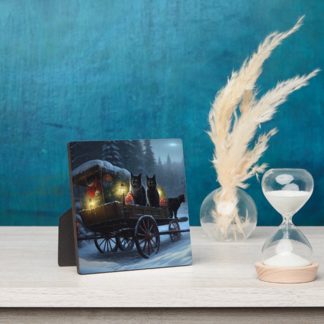 Black Cat Snowy Sleigh Ride Christmas Decor   Plaque (Insitu)