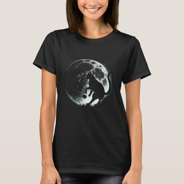 Black Cat Soccer Moon Graphic Tees Men Women Boys  (Front)