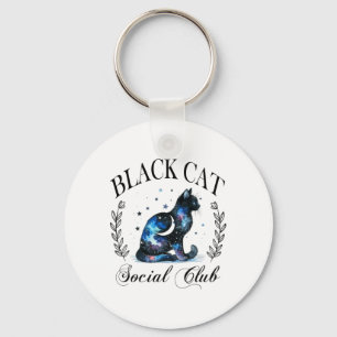 Black Cat Social Club Celestial Cat Halloween Goth Key Ring