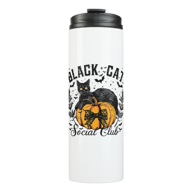 Black Cat Social Club, Halloween, Coquette, Gothic Thermal Tumbler (Front)