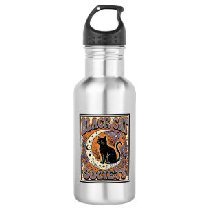 Black Cat Society Cat Black Cat Vintage Vector Art 532 Ml Water Bottle