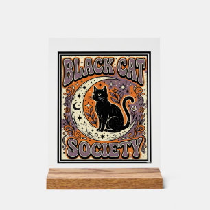 Black Cat Society Cat Black Cat Vintage Vector Art Acrylic Sign