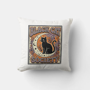 Black Cat Society Cat Black Cat Vintage Vector Art Cushion