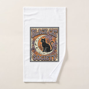 Black Cat Society Cat Black Cat Vintage Vector Art Hand Towel
