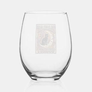 Black Cat Society Cat Black Cat Vintage Vector Art Stemless Wine Glass