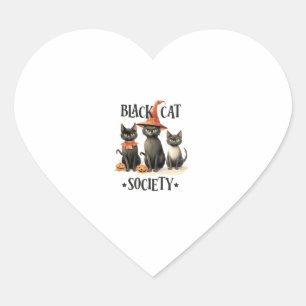 Black Cat Society Cute Halloween Black Cat Witch H Heart Sticker