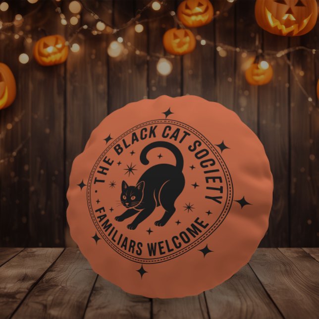 Black Cat Society Vintage Pumpkin Round Cushion (Creator Uploaded)