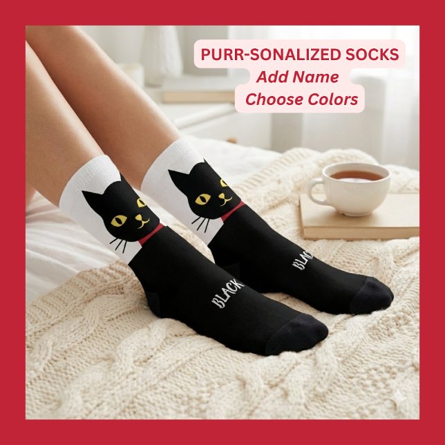 Black Cat Socks Gift for Cat Lovers (Personalized Black Cat Socks, The perfect Custom Socks for any black cat lovers. For Cat Mom And dad)