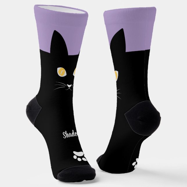 Black Cat Socks Gift for Cat Mom & Cat Dad Lovers (Angled)