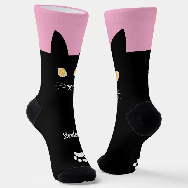 Black Cat Socks Gift for Cat Mum & Cat Dad Lovers (Angled)