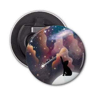 Black Cat Space Shooting Star Bottle Opener