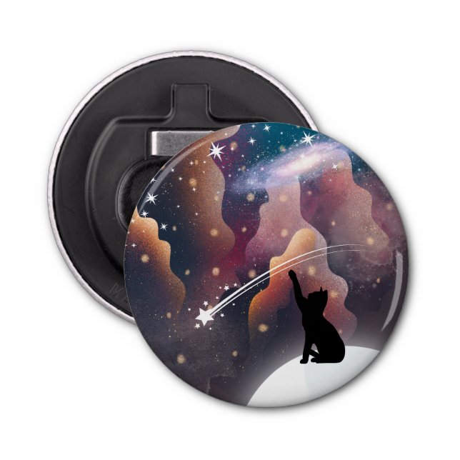 Black Cat Space Shooting Star Bottle Opener (Front)