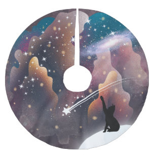Black Cat Space Shooting Star Brushed Polyester Tree Skirt