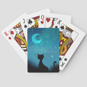 Black cat sparkle night sky modern illustration playing cards