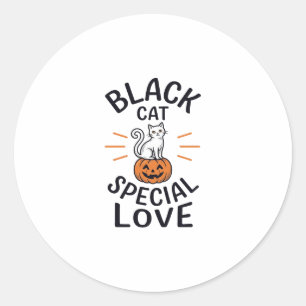 Black Cat Special Love Halloween Cat Vector Design Classic Round Sticker