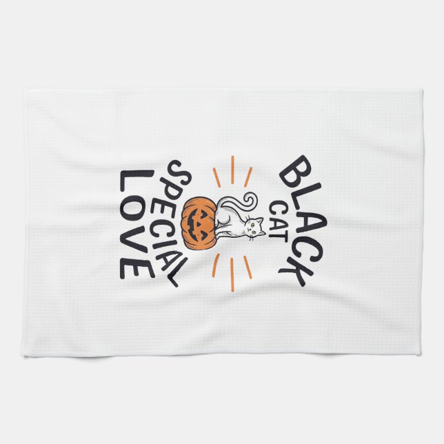 Black Cat Special Love Halloween Cat Vector Design Tea Towel (Horizontal)