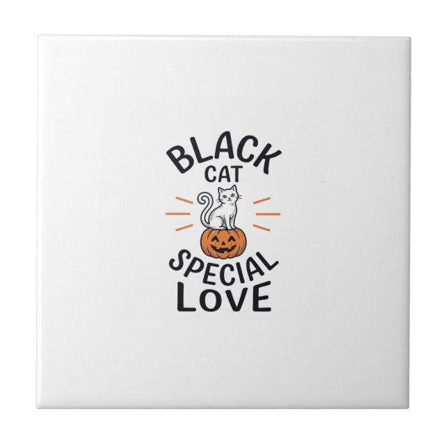 Black Cat Special Love Halloween Cat Vector Design Tile (Front)
