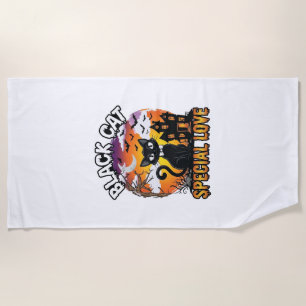 Black Cat Special Love Halloween Haunted House Bat Beach Towel