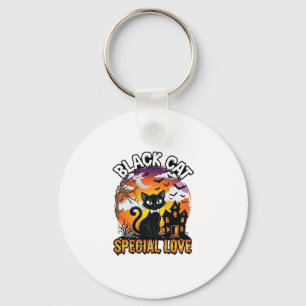 Black Cat Special Love Halloween Haunted House Bat Key Ring