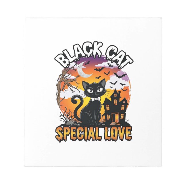Black Cat Special Love Halloween Haunted House Bat Notepad (Front)