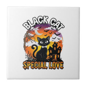 Black Cat Special Love Halloween Haunted House Bat Tile