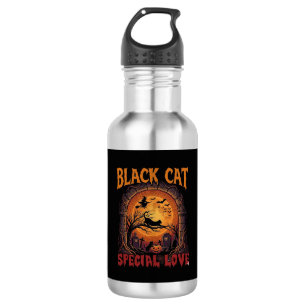 Black Cat Special Love Halloween Moon Witch Pumpki 532 Ml Water Bottle