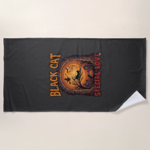 Black Cat Special Love Halloween Moon Witch Pumpki Beach Towel