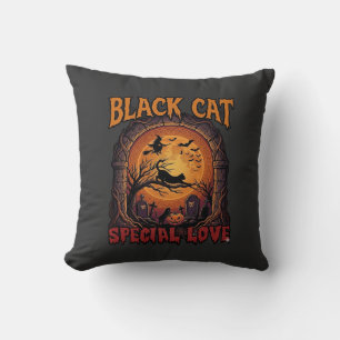 Black Cat Special Love Halloween Moon Witch Pumpki Cushion