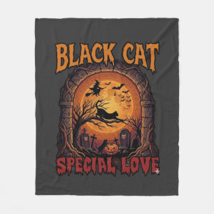 Black Cat Special Love Halloween Moon Witch Pumpki Fleece Blanket