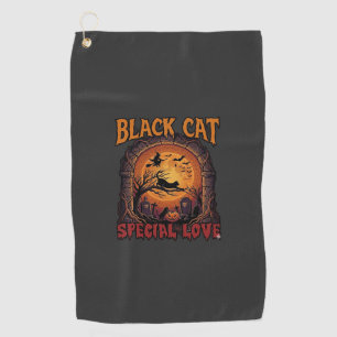 Black Cat Special Love Halloween Moon Witch Pumpki Golf Towel