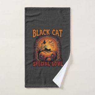 Black Cat Special Love Halloween Moon Witch Pumpki Hand Towel