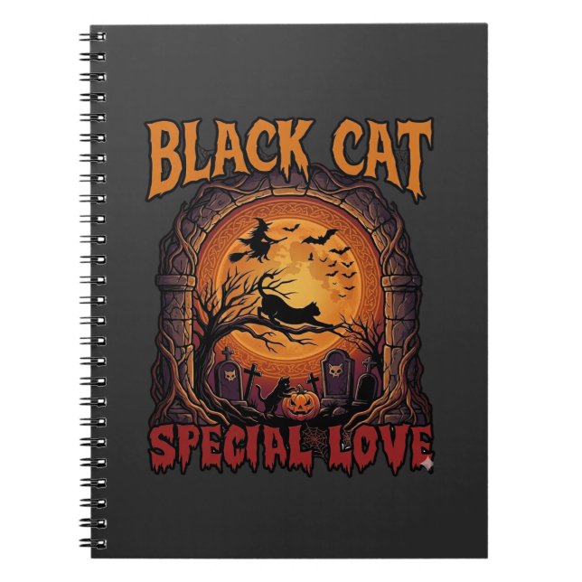 Black Cat Special Love Halloween Moon Witch Pumpki Notebook (Front)