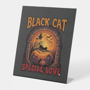 Black Cat Special Love Halloween Moon Witch Pumpki Pedestal Sign
