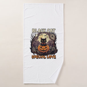 Black Cat Special Love Halloween Pumpkin Full Moon Bath Towel
