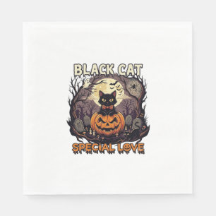 Black Cat Special Love Halloween Pumpkin Full Moon Napkin