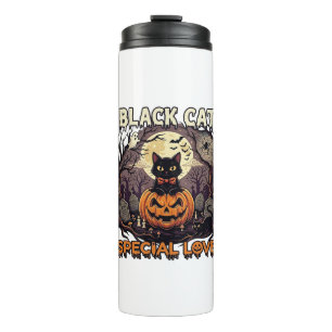 Black Cat Special Love Halloween Pumpkin Full Moon Thermal Tumbler