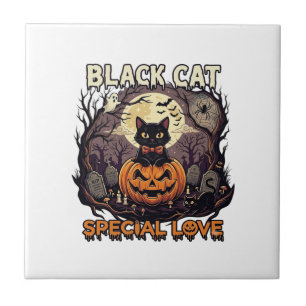 Black Cat Special Love Halloween Pumpkin Full Moon Tile