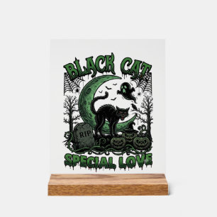 Black Cat Special Love Haloween Crescent Moon Ghos Acrylic Sign