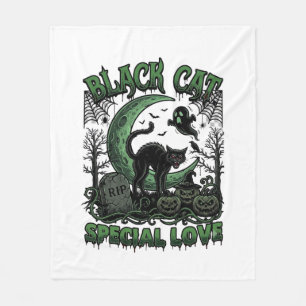 Black Cat Special Love Haloween Crescent Moon Ghos Fleece Blanket