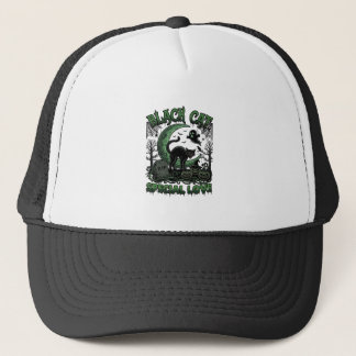 Black Cat Special Love Haloween Crescent Moon Ghos Trucker Hat