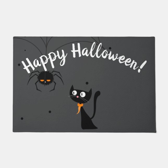 Black Cat & Spider Halloween  Doormat (Front)