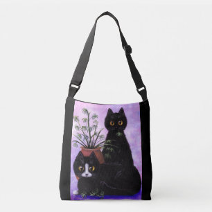 Black Cat Spider Plant Crossbody Bag